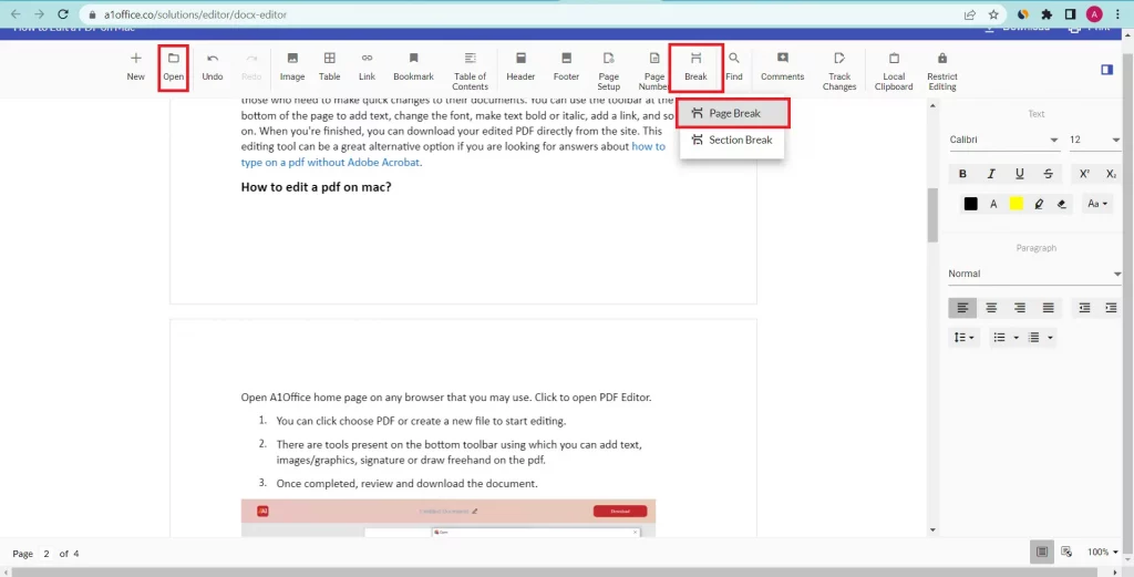 Steps on how to delete pages from word online