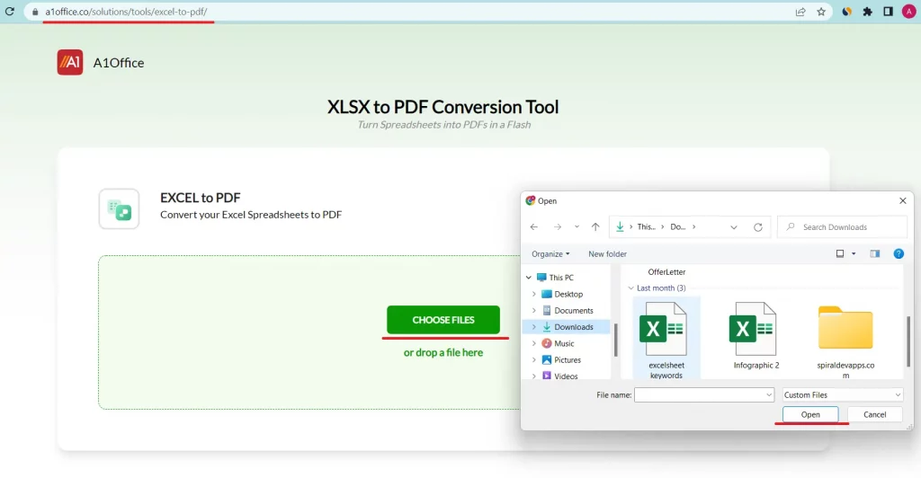How to Convert XLSX to PDF in online  A1Office excel to pdf converter