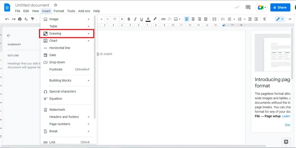 how to add a signature in Google Docs: click drawing