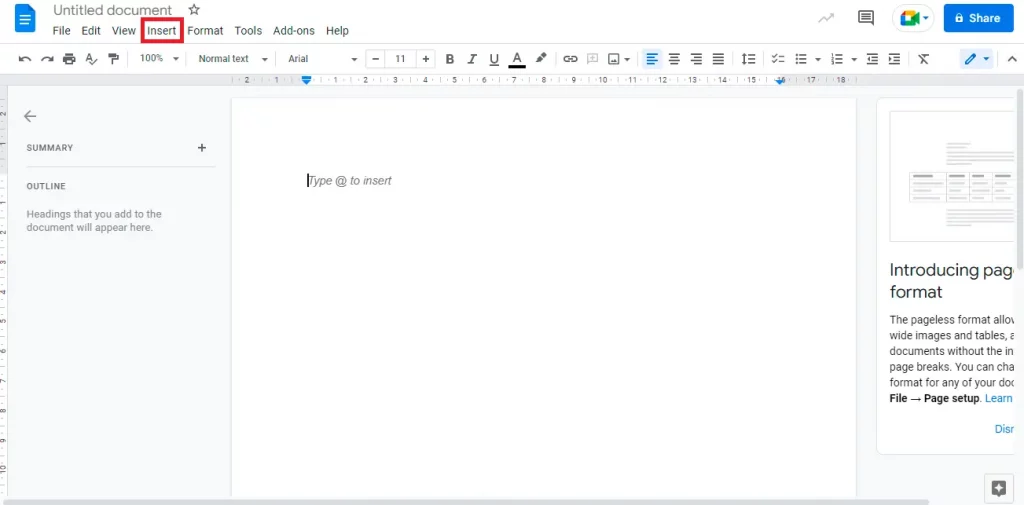 how to add a signature in Google Docs: click insert