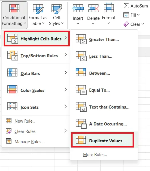 How to remove duplicates in excel using conditional formatting option